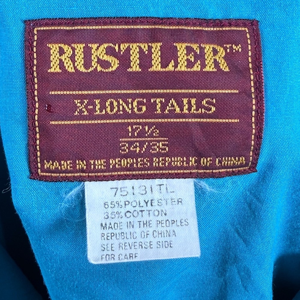 Vintage 90s Rustler Western Shirts Mens XL Tall Teal Pop Preppy Pearl Snap Roper - Picture 14 of 16